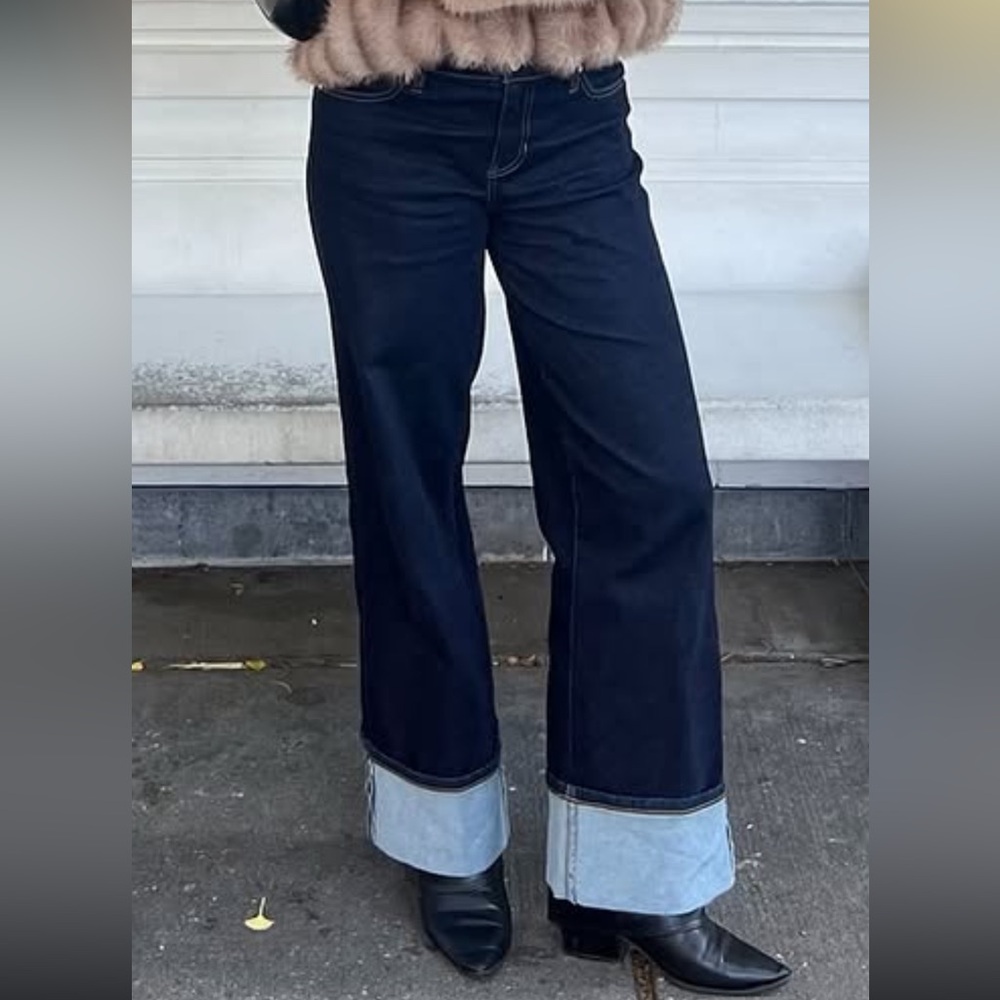 Liverpool Black Wide-Leg Jeans with Cuffed Hem